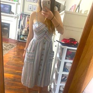 Striped tank summer button up midi dress